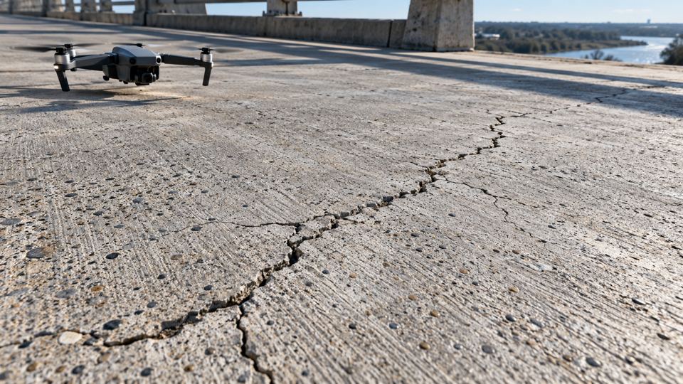 Crack Detection, generated site photo 1 with example AI detections